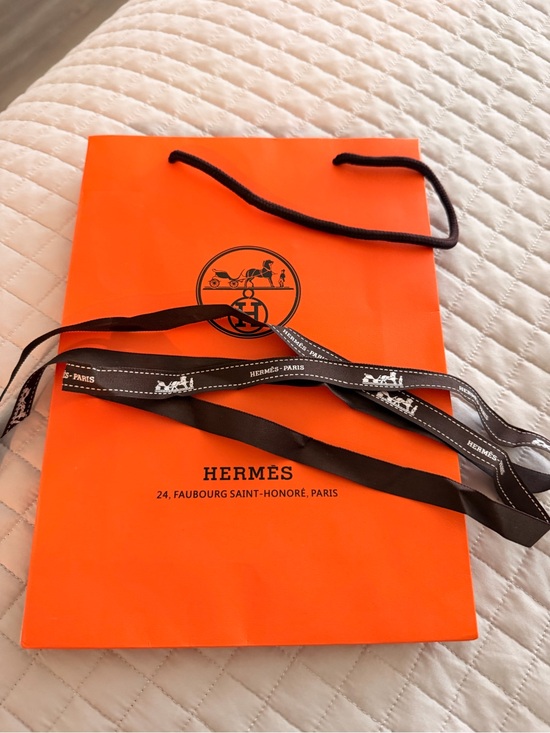 Hermes Other - Hermès Orange Gift Bag with Black Logo and Ribbon